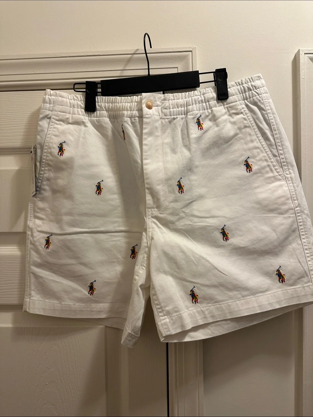 Polo by Ralph Lauren White Cotton Shorts with Multicolor Polo Player Embroidery